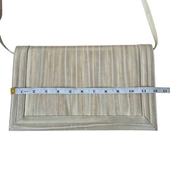 Vintage 80s Korean Eel Skin Shoulder Clutch Bag Removable Strap - Picture 11 of 12